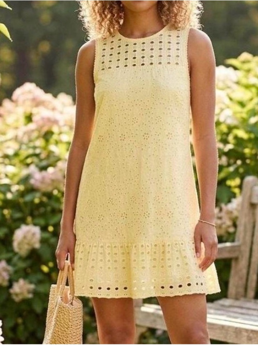 LOFT Yellow Eyelet Sleeveless Summer Dress, size 8